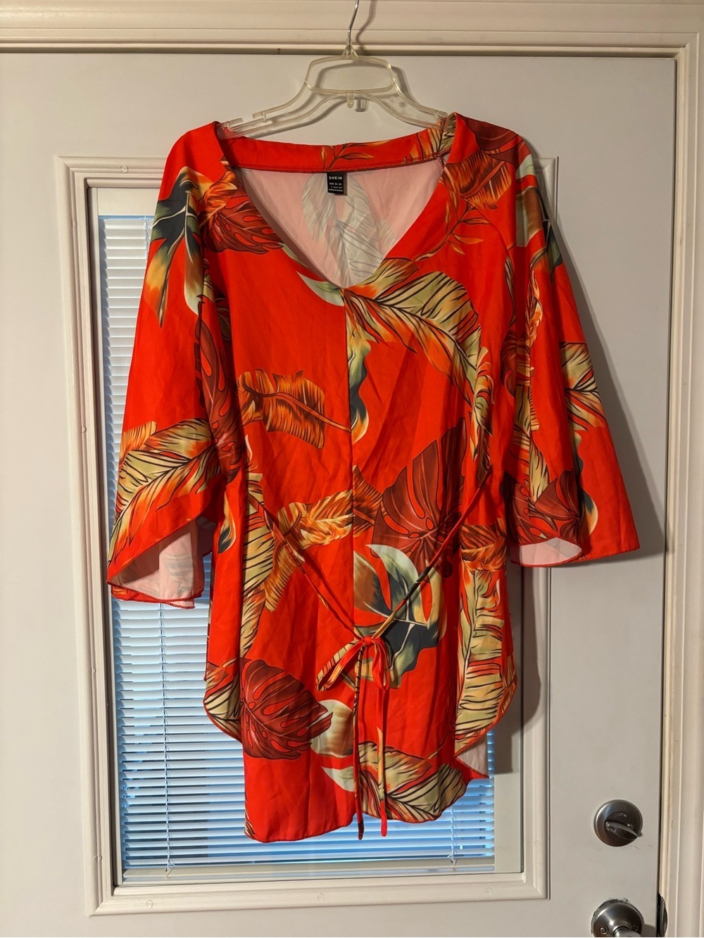 SHEIN Tropical V-Neck Tie-Waist Mini dress